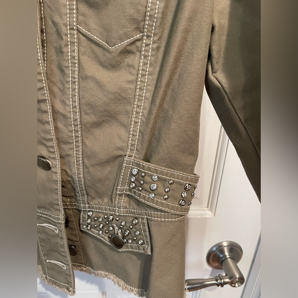 Stetson Women’s Studded Khaki/Olive Green Utility Denim Jacket M - Picture 2 of 5